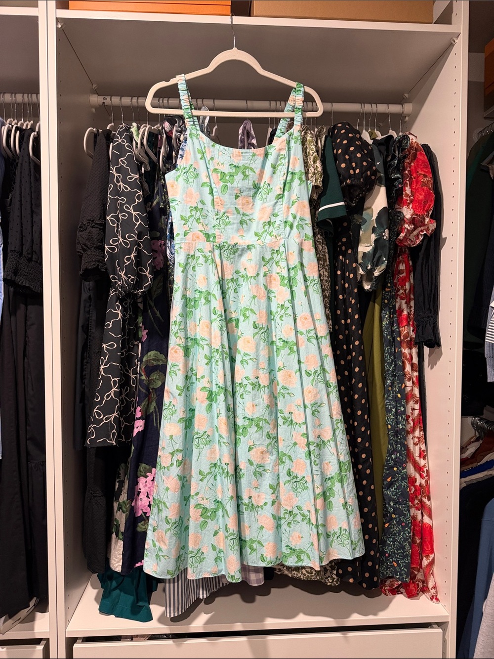 Hill house home The Daphne Dress Light Blue Floral Sundress with Peach Roses